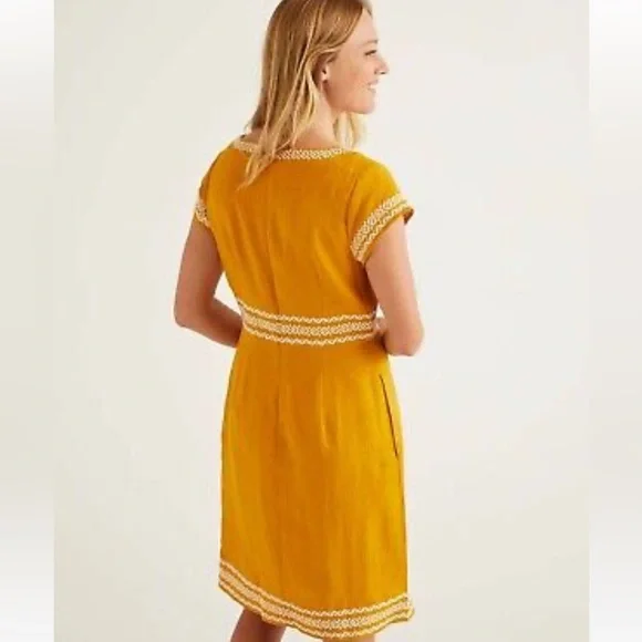 Boden - Laura Linen Embroidered Dress Sz 6L - Picture 8 of 13